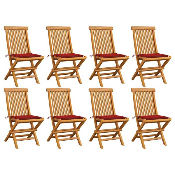 vidaXL Chaises de jardin et coussins rouge lot de 8 Bois teck massif