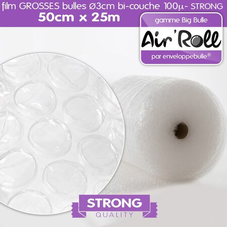 Lot de 20 rouleaux de film grosses bulles d'air largeur 50cm x longueur 25m - gamme air'roll  strong