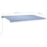 vidaXL Auvent manuel rétractable sur pied 600x350 cm Bleu/Blanc