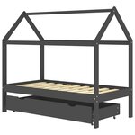 vidaXL Cadre de lit d'enfant avec un tiroir Gris foncé Pin 80x160 cm