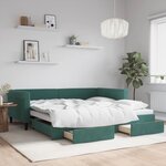 vidaXL Lit de jour et gigogne et tiroirs vert foncé 100x200 cm velours