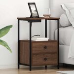 vidaXL Table de nuit avec station de chargement 2 Pièces Chêne marron