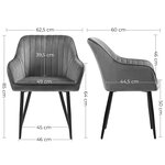 Chaise de salle à manger fauteuil siège rembourrée avec accoudoirs largeur d’assise 49 cm pieds en métal revêtement en velours charge 110 kg pour salon chambre gris clair 12_0002426