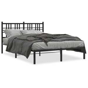 vidaXL Cadre de lit métal sans matelas avec tête de lit noir 135x190cm