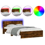 vidaXL Cadre de lit avec tête de lit et LED chêne fumé 135x190 cm