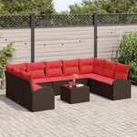 vidaXL Ensemble de Canapés avec coussin 10 Pièces Marron Poly Rattan