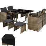 Tectake Salon de jardin BILBAO 8 places avec housse de protection - marron naturel