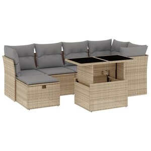 vidaXL Salon de jardin avec coussins 7 Pièces beige résine tressée