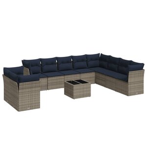 vidaXL Salon de jardin 11 Pièces avec coussins gris résine tressée