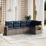 vidaXL Salon de jardin 5 Pièces avec coussins gris résine tressée