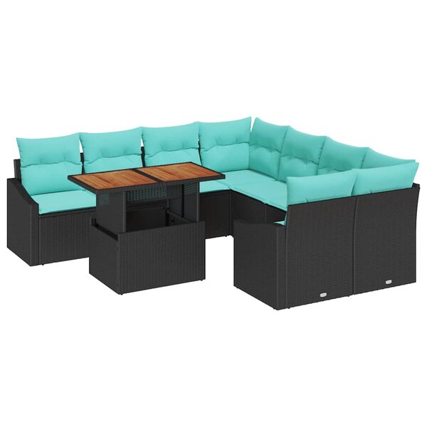 vidaXL Ensemble de salle à manger pour jardin 9 Pièces Noir et Sarcelle