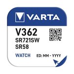 Blister de 1 pile oxyde argent 'Watch' V362 (SR58) SR721W 1 55 Volt VARTA