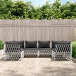 vidaXL Salon de jardin avec coussins 6 Pièces blanc acier