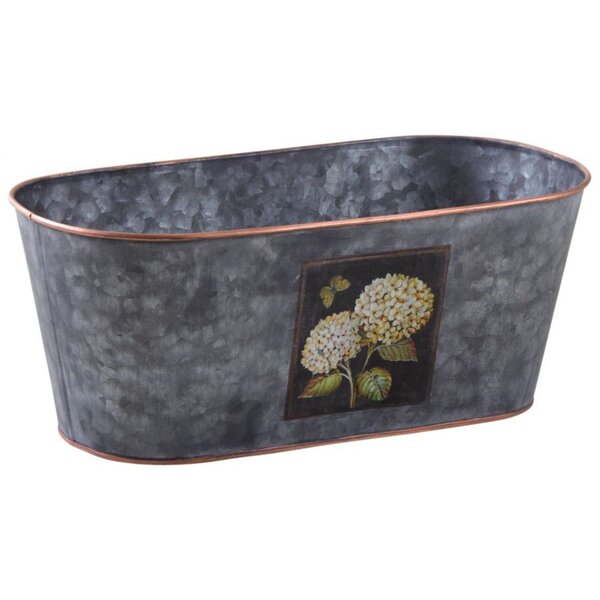 Corbeille ovale en métal patiné gris hortensia