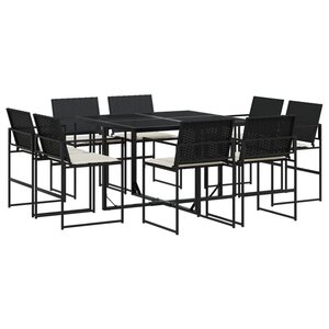 vidaXL Ensemble à manger de jardin 9Pièces coussins noir résine tressée