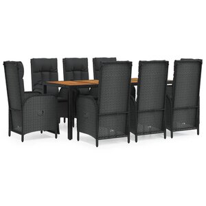 vidaXL Ensemble à manger jardin 9Pièces et coussins noir résine tressée