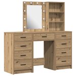 vidaXL Ensemble de Table de Maquillage de 3 Pièces avec LED en Bois d'Ingénierie Chêne Artisan