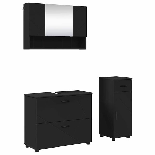 vidaXL Ensemble de mobilier de salle de bain avec tiroir 3 Pièces Noir