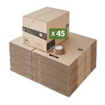 Pack and Move - Lot 45 cartons déménagement hauteur modubale variable  personnalisable - 60 x 45 x 31-41 cm  - Poignées renforcées - 1 adhésif offert
