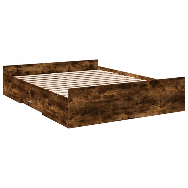 vidaXL Cadre de lit à tiroirs chêne fumé 160x200 cm bois d'ingénierie