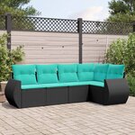 vidaXL Salon de jardin 5 Pièces avec coussins noir résine tressée