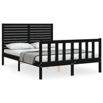 vidaXL Cadre de lit avec tête de lit noir 140x190 cm bois massif