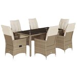 vidaXL Ensemble à manger de jardin et coussins 7 Pièces beige poly rotin
