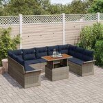 vidaXL Ensemble de canapé de jardin 10 Pièces gris et bleu marine