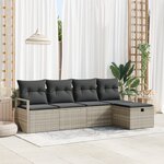 Set de canapé de jardin 5 pièces avec coussins Gris clair Poly Rattan