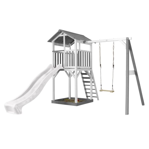 AXI Structure de jeu Beach Tower Blanc gris avec 1 balancoire et toboggan Blanc et bac à sable