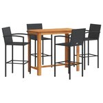 vidaXL Ensemble de bar de jardin 5 Pièces noir bois massif acacia rotin
