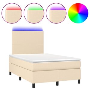 vidaXL Sommier à lattes de lit matelas et LED crème 120x190 cm tissu