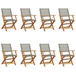 vidaXL Chaises de jardin pliantes lot de 8 gris poly rotin bois massif
