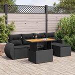 vidaXL Salon de jardin 6 Pièces avec coussins noir résine tressée
