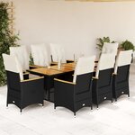 vidaXL Ensemble de bistro de jardin 9 Pièces coussins noir poly rotin