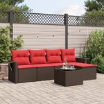vidaXL Salon de jardin 6 Pièces avec coussins marron résine tressée