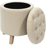 Pouf coffre rond pieds en bois eleonor