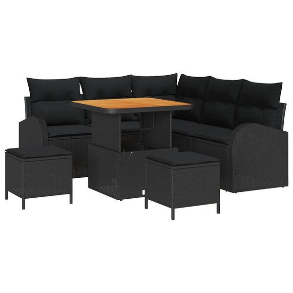 vidaXL Ensemble de canapé de jardin avec coussin 8 Pièces Noir Poly rotin