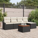vidaXL Canapé de Jardin 6 Places avec Coussins en Poly Rattan Noir Acacia