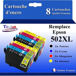 T3AZUR - 8x Cartouches compatibles avec Epson WorkForce WF-2860DWF  WF-2865DWF  WF-2880DWF  WF-2885DWF  502XL