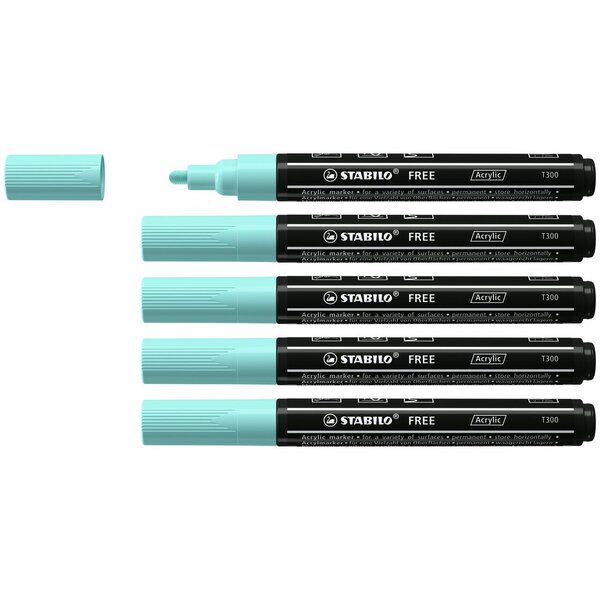 Marqueur pointe moyenne FREE acrylic T300 bleu clair x 5 STABILO