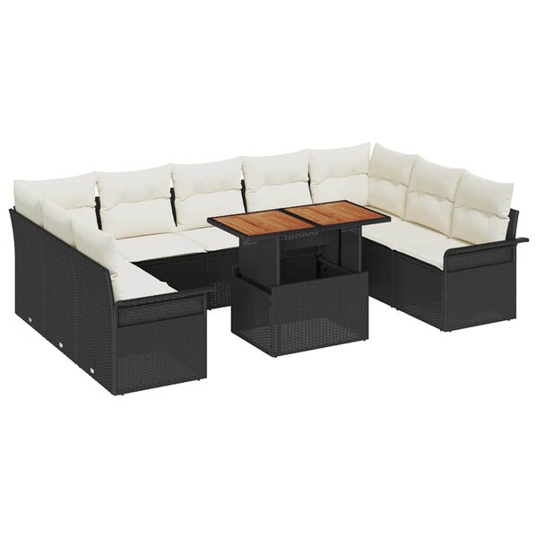 vidaXL Ensemble de canapé de jardin avec coussin 10 Pièces Noir et crème
