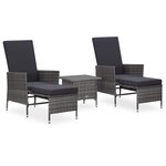 vidaXL Salon de jardin 3 Pièces avec coussins Résine tressée Gris