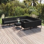 vidaXL Salon de jardin 11 Pièces avec coussins Résine tressée Noir