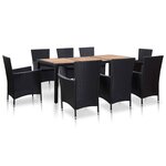 vidaXL Ensemble à manger d'extérieur 9Pièces coussins résine tressée noir