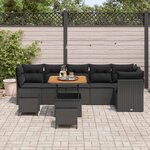vidaXL Ensemble de canapé de jardin 9 Pièces Noir polyrotin