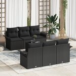 Ensemble de Canapé de Jardin de 7 Pièces avec Coussins Noir Rattan Poly
