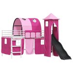 vidaXL Lit mezzanine pour enfants Blanc et rose 90 x 200 cm Métал