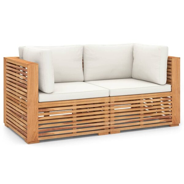 vidaXL Canapé de jardin 2 places avec coussins Bois de teck massif