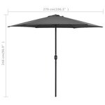 vidaXL Parasol de jardin et mât en aluminium 270x246 cm Anthracite